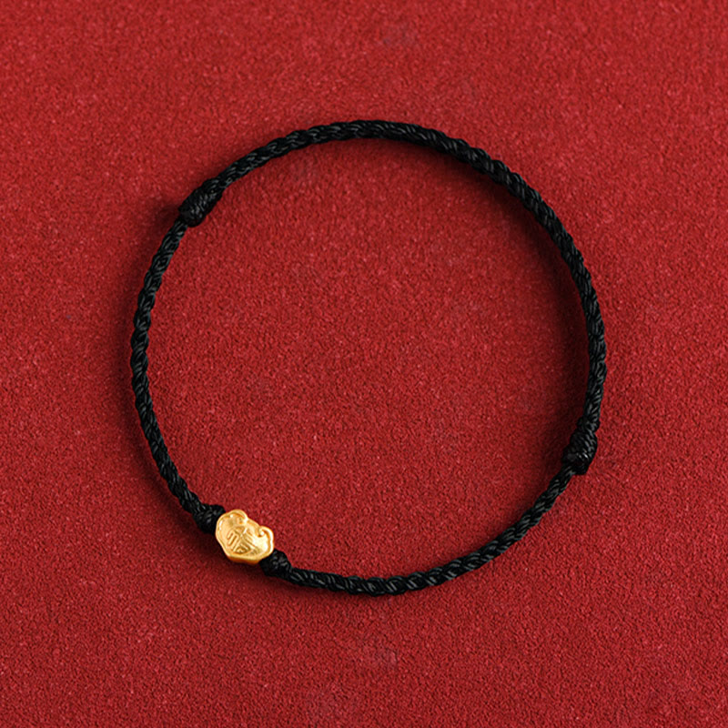 999 Gold Chinese Lock Charm Protection Red String Bracelet