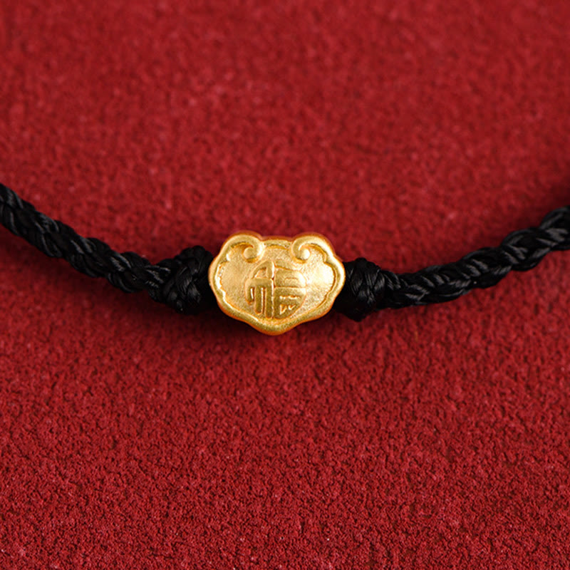 999 Gold Chinese Lock Charm Protection Red String Bracelet