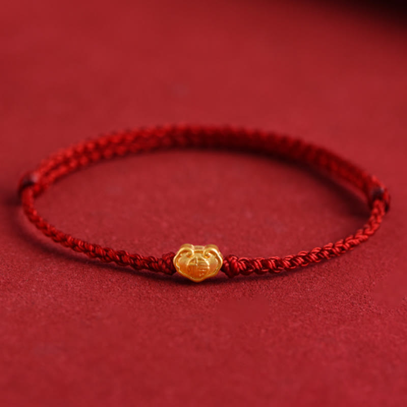 999 Gold Chinese Lock Charm Protection Red String Bracelet