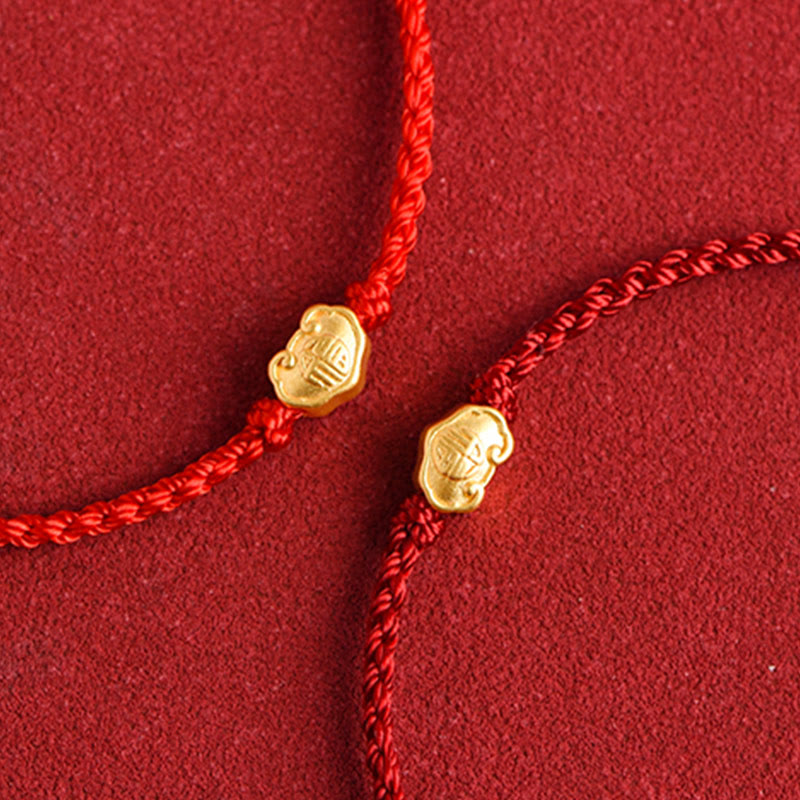 999 Gold Chinese Lock Charm Protection Red String Bracelet