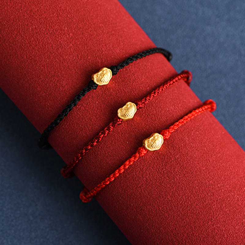 999 Gold Chinese Lock Charm Protection Red String Bracelet