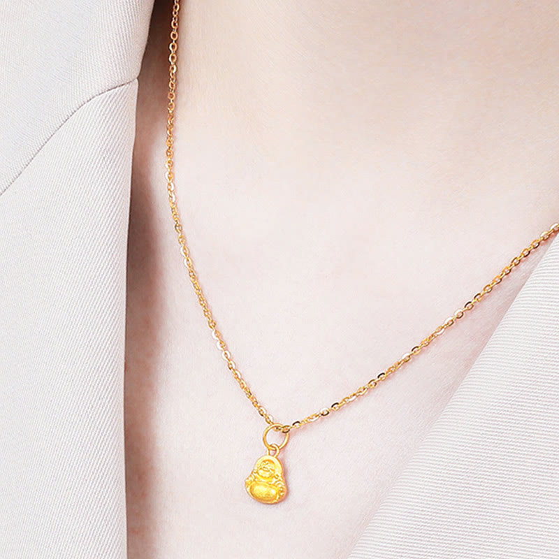Mini Laughing Buddha 999 Gold Pendant Necklace for Luck & Wealth
