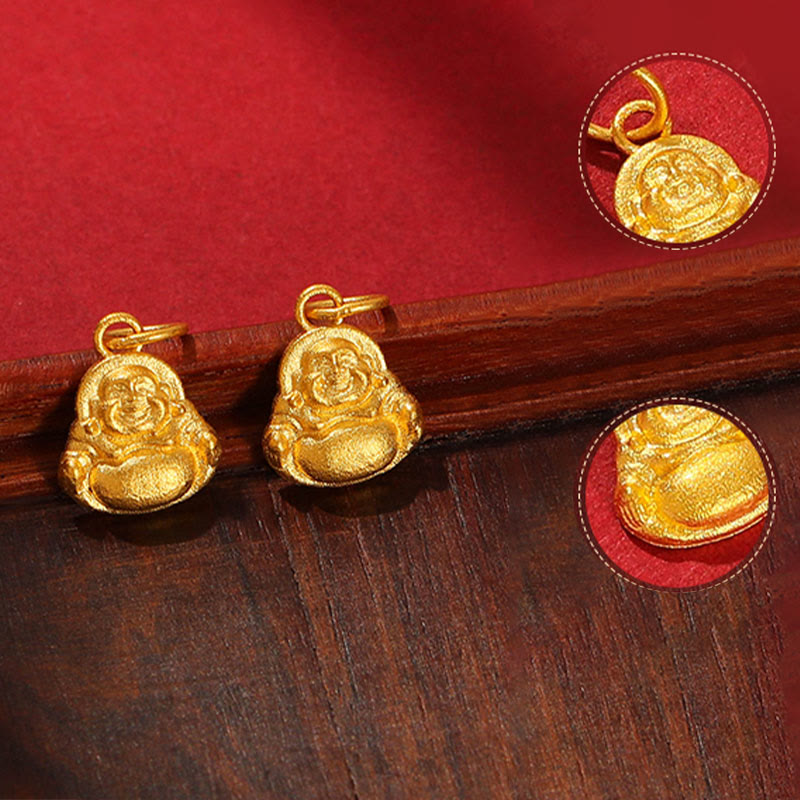 Mini Laughing Buddha 999 Gold Pendant Necklace for Luck & Wealth