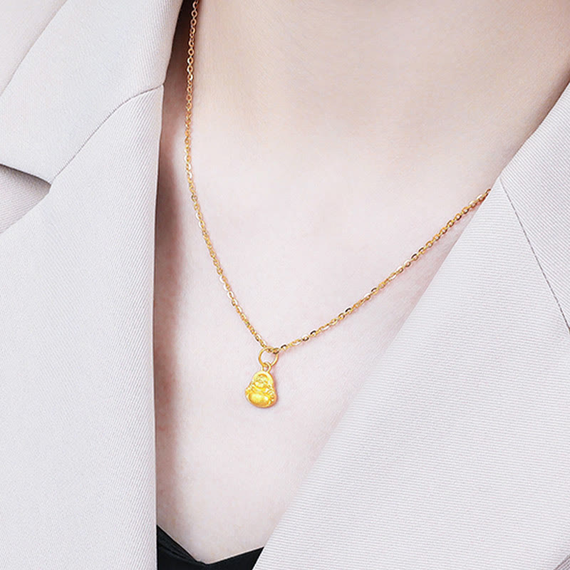 Mini Laughing Buddha 999 Gold Pendant Necklace for Luck & Wealth