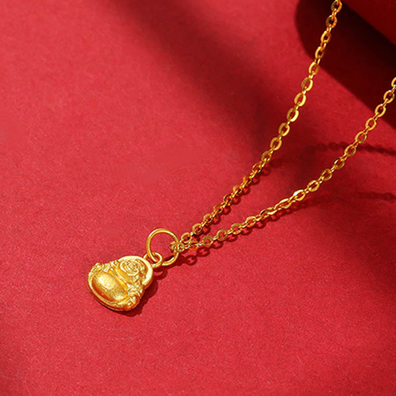 Mini Laughing Buddha 999 Gold Pendant Necklace for Luck & Wealth