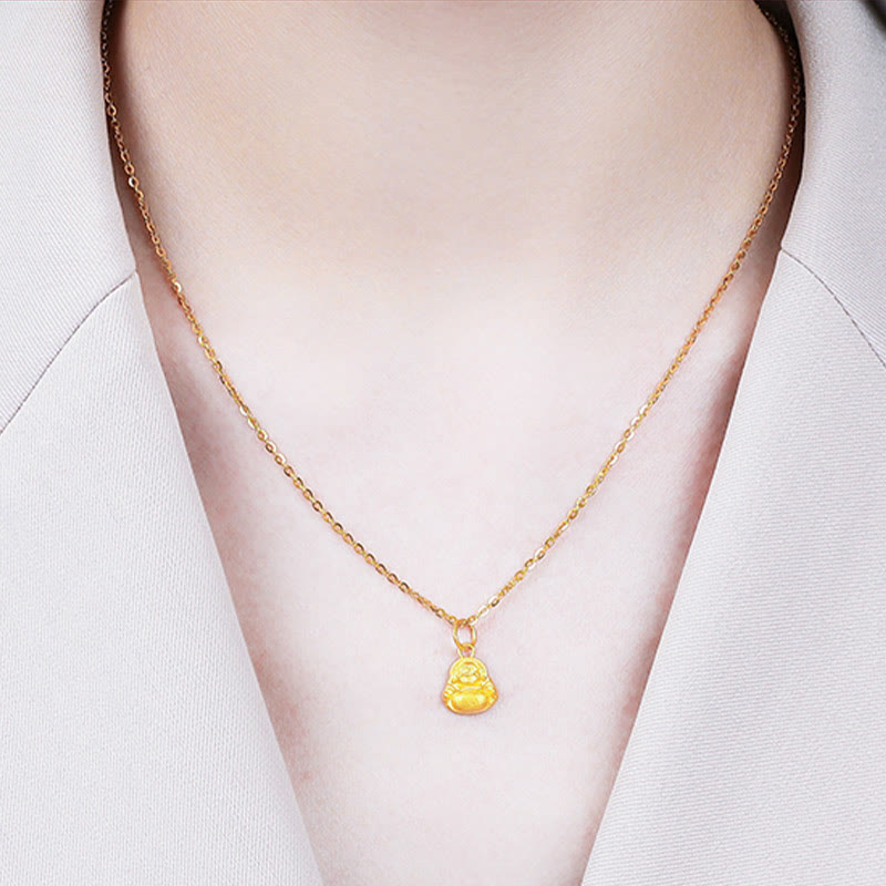 Mini Laughing Buddha 999 Gold Pendant Necklace for Luck & Wealth