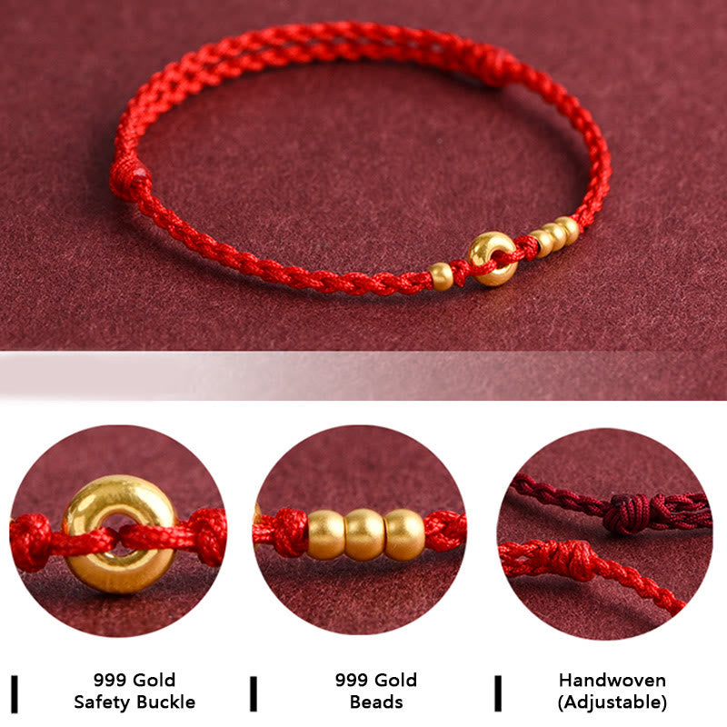 Unisex 999 Gold Red String Peace Buckle Bracelet