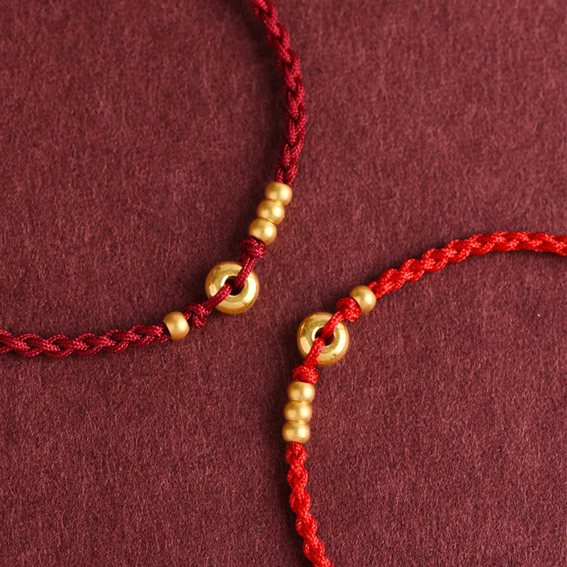 Unisex 999 Gold Red String Peace Buckle Bracelet