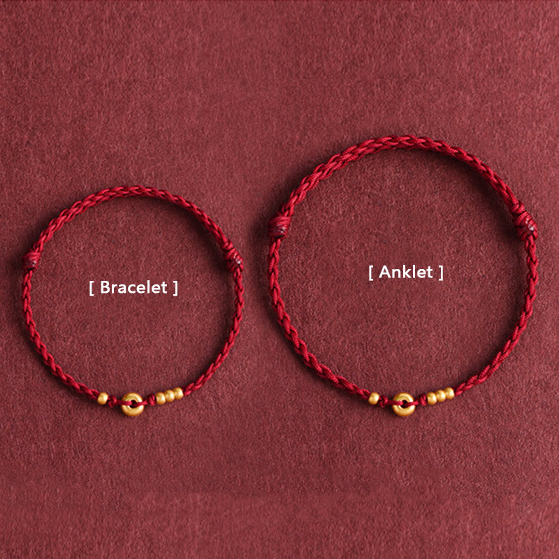 Unisex 999 Gold Red String Peace Buckle Bracelet