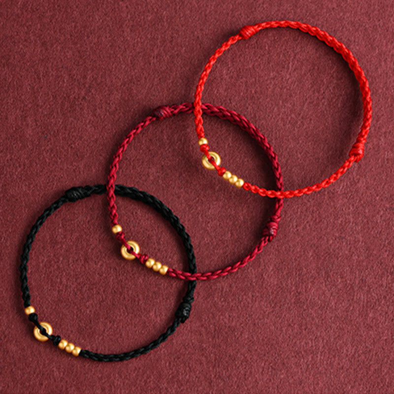 Unisex 999 Gold Red String Peace Buckle Bracelet