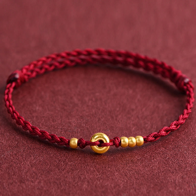 Unisex 999 Gold Red String Peace Buckle Bracelet