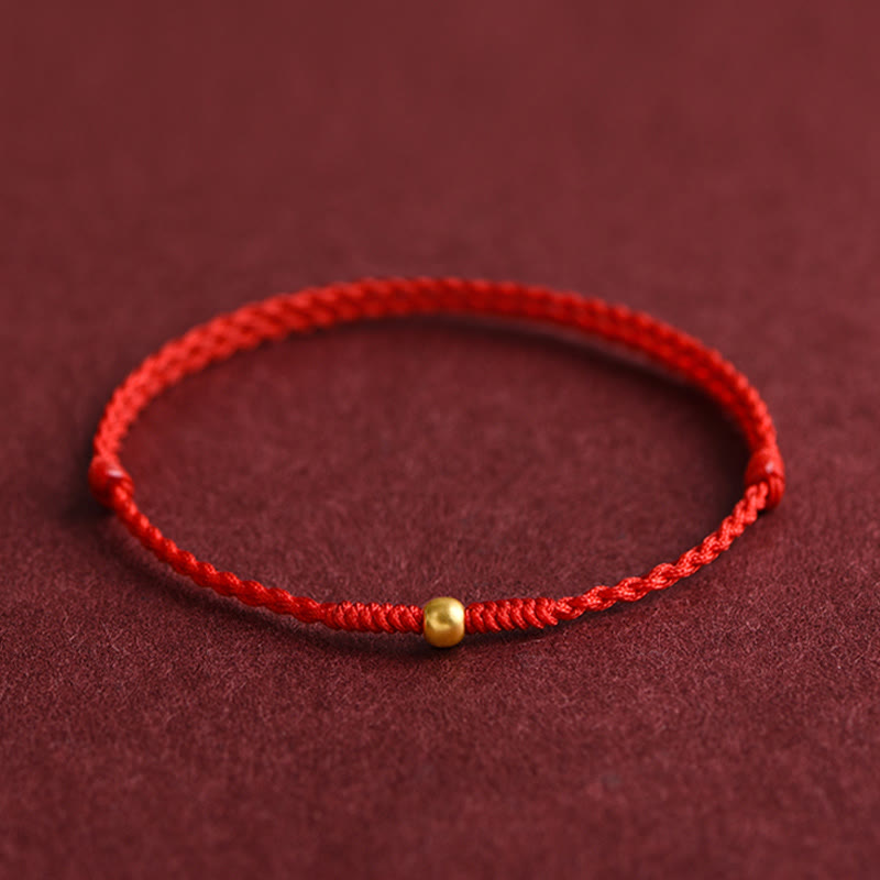 Handmade 999 Gold Mini Bead Red String Bracelet for Strength
