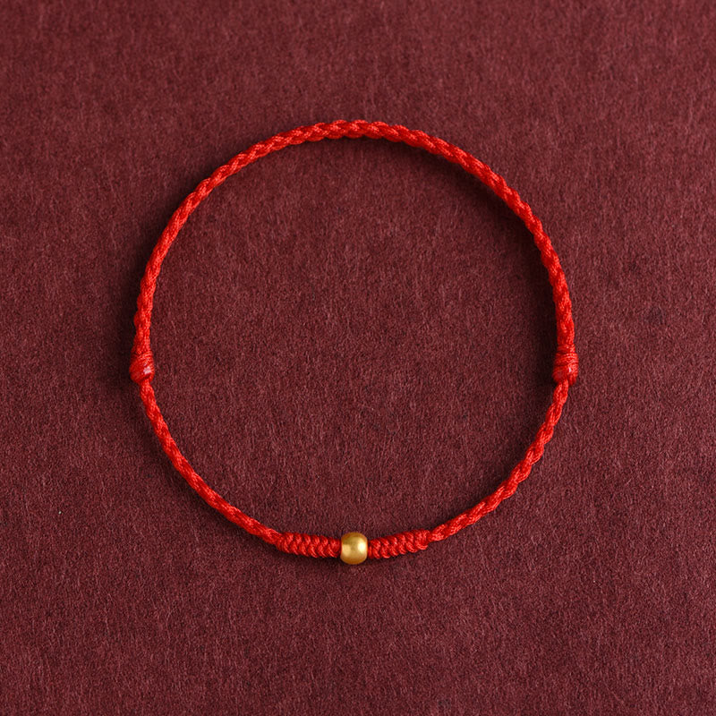 Handmade 999 Gold Mini Bead Red String Bracelet for Strength