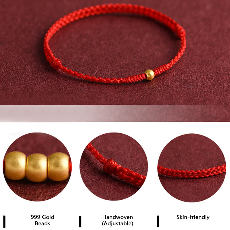 Handmade 999 Gold Mini Bead Red String Bracelet for Strength