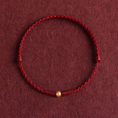 Handmade 999 Gold Mini Bead Red String Bracelet for Strength