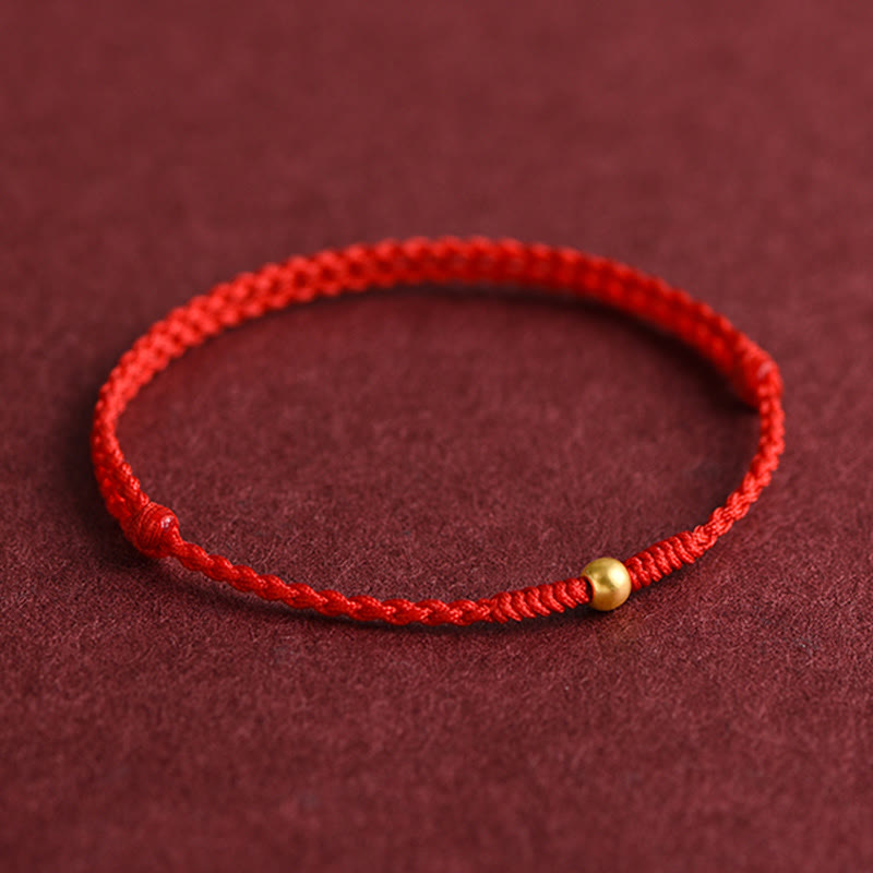 Handmade 999 Gold Mini Bead Red String Bracelet for Strength