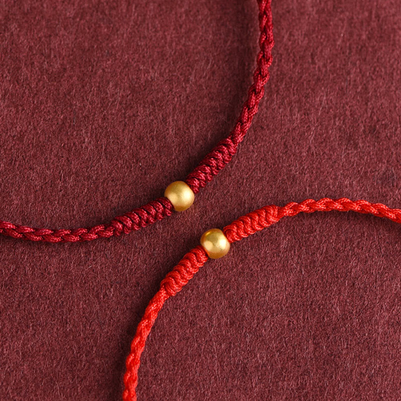 Handmade 999 Gold Mini Bead Red String Bracelet for Strength