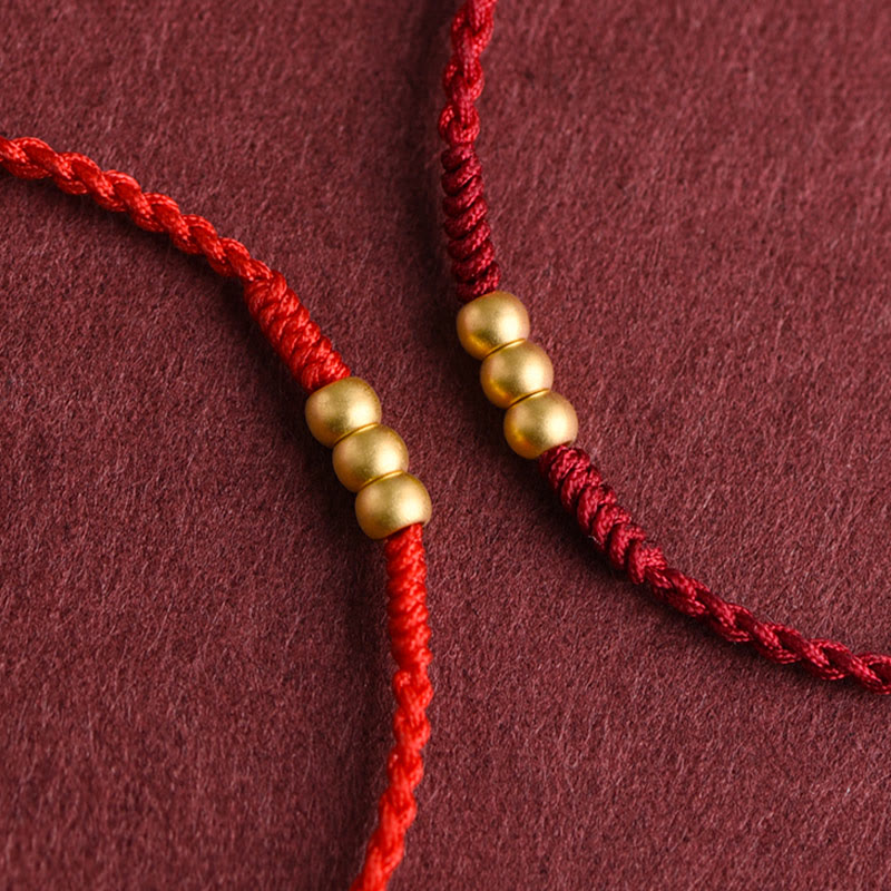 999 Gold Mini Red String Bracelet with Three Beads for Luck