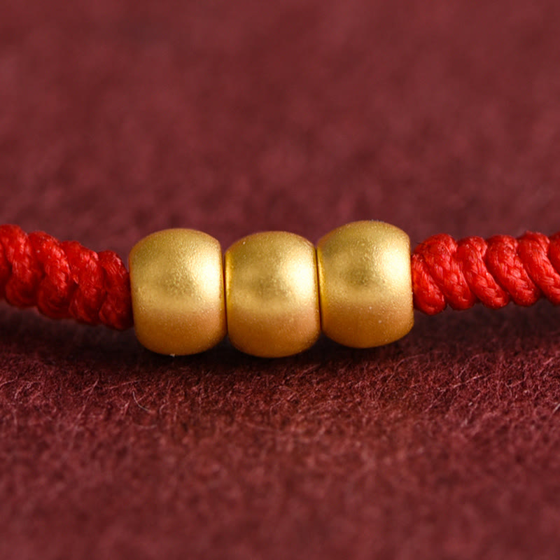 999 Gold Mini Red String Bracelet with Three Beads for Luck