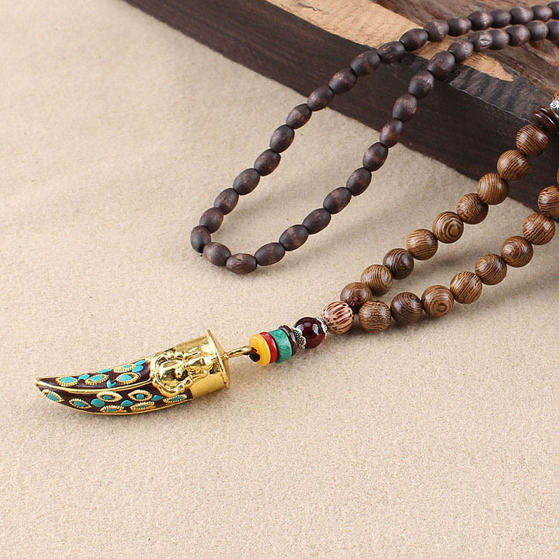 Wenge Wood Om Mani Padme Hum Necklace for Spiritual Protection