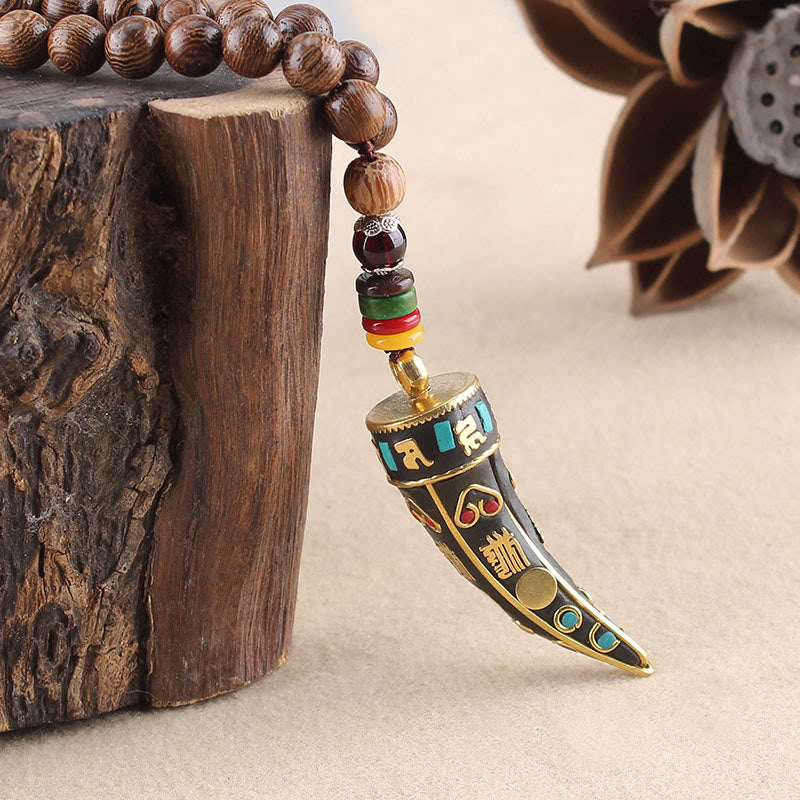 Wenge Wood Om Mani Padme Hum Necklace for Spiritual Protection