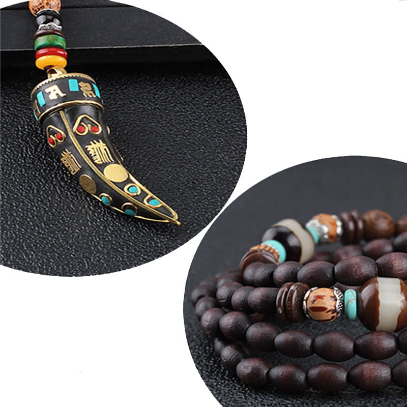 Wenge Wood Om Mani Padme Hum Necklace for Spiritual Protection