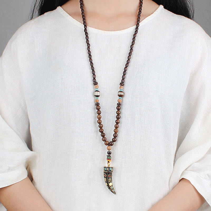 Wenge Wood Om Mani Padme Hum Necklace for Spiritual Protection