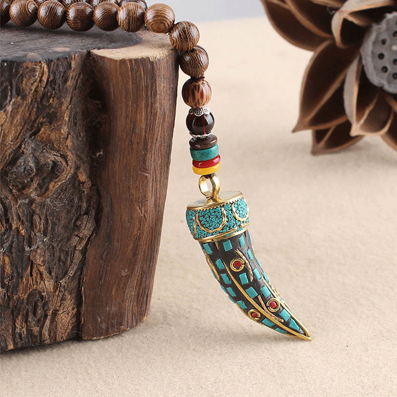 Wenge Wood Om Mani Padme Hum Necklace for Spiritual Protection