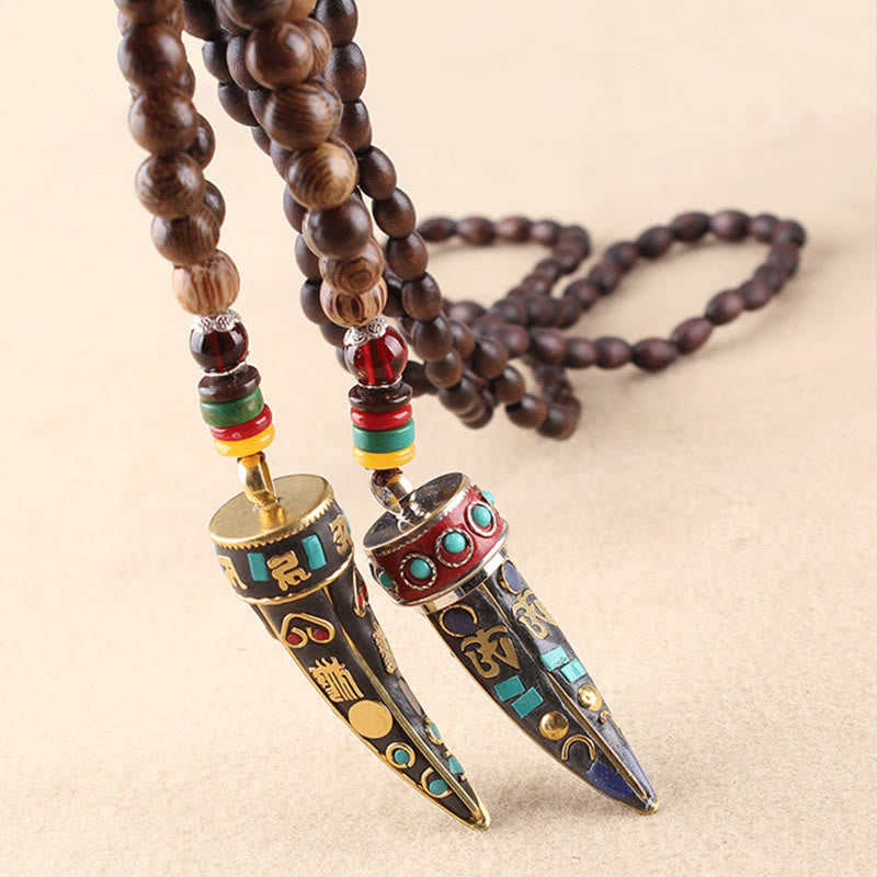 Wenge Wood Om Mani Padme Hum Necklace for Spiritual Protection