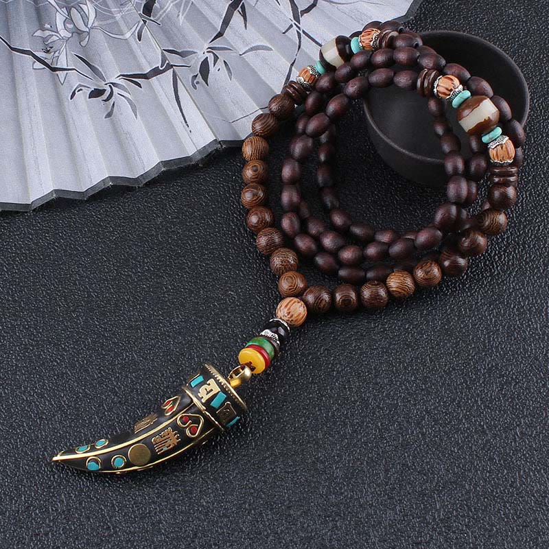 Wenge Wood Om Mani Padme Hum Necklace for Spiritual Protection