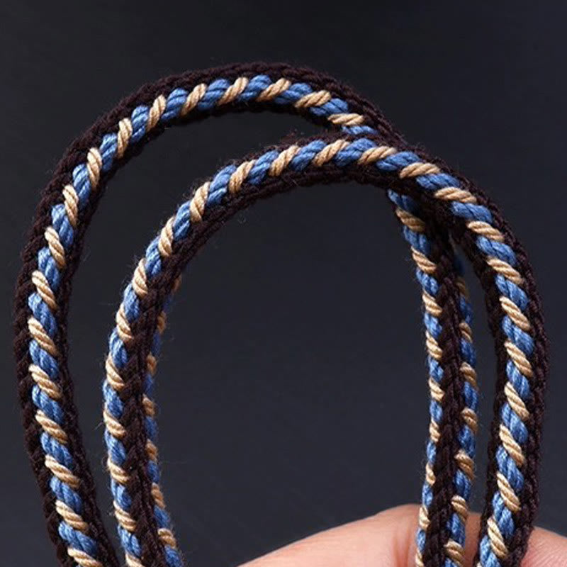 Nine-Eye Dzi Bead Protection Agate Necklace | Braided Rope