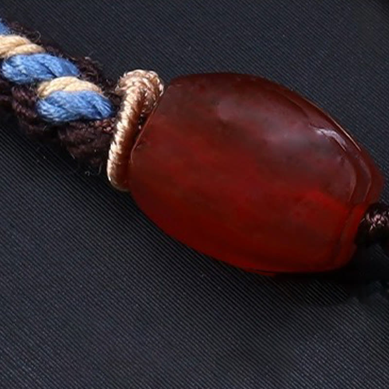 Nine-Eye Dzi Bead Protection Agate Necklace | Braided Rope