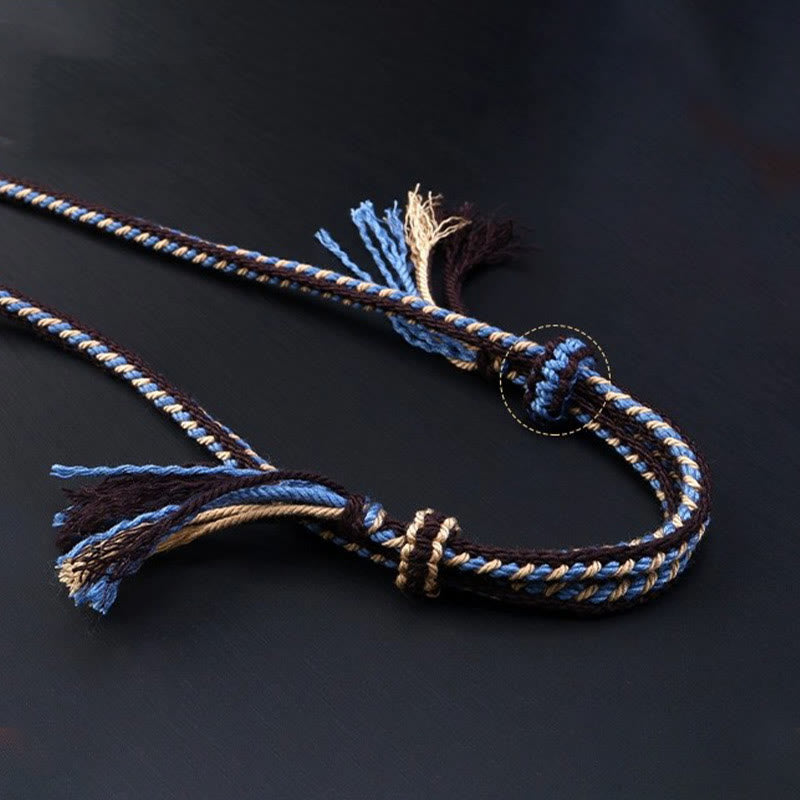 Nine-Eye Dzi Bead Protection Agate Necklace | Braided Rope
