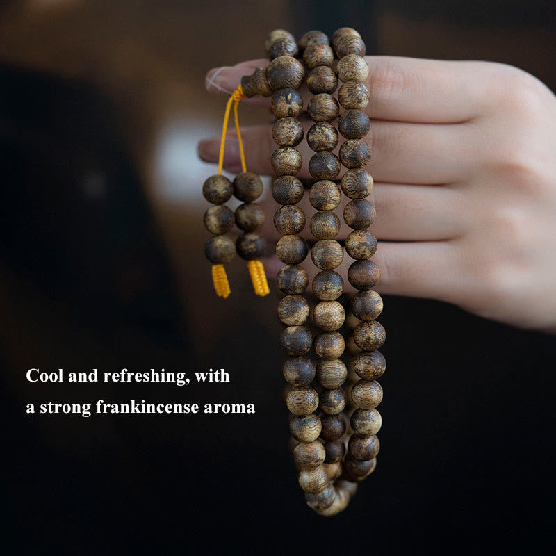108 Bead White Qinan Agarwood Wood Mala Bracelet Calm Strength