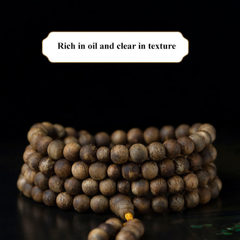 108 Bead White Qinan Agarwood Wood Mala Bracelet Calm Strength