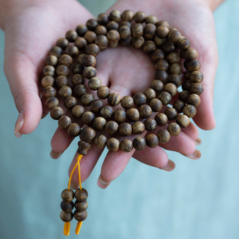 108 Bead White Qinan Agarwood Wood Mala Bracelet Calm Strength