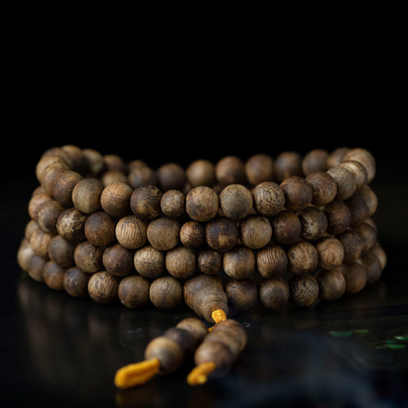 108 Bead White Qinan Agarwood Wood Mala Bracelet Calm Strength