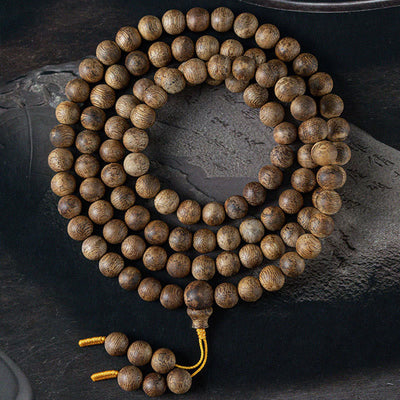108 Bead White Qinan Agarwood Wood Mala Bracelet Calm Strength
