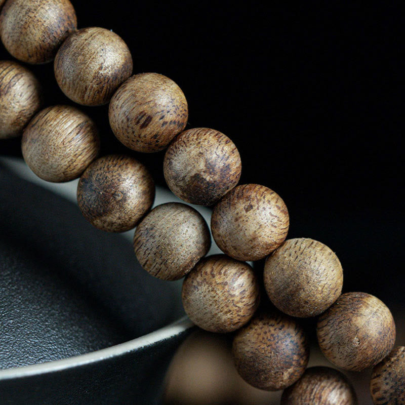 108 Bead White Qinan Agarwood Wood Mala Bracelet Calm Strength