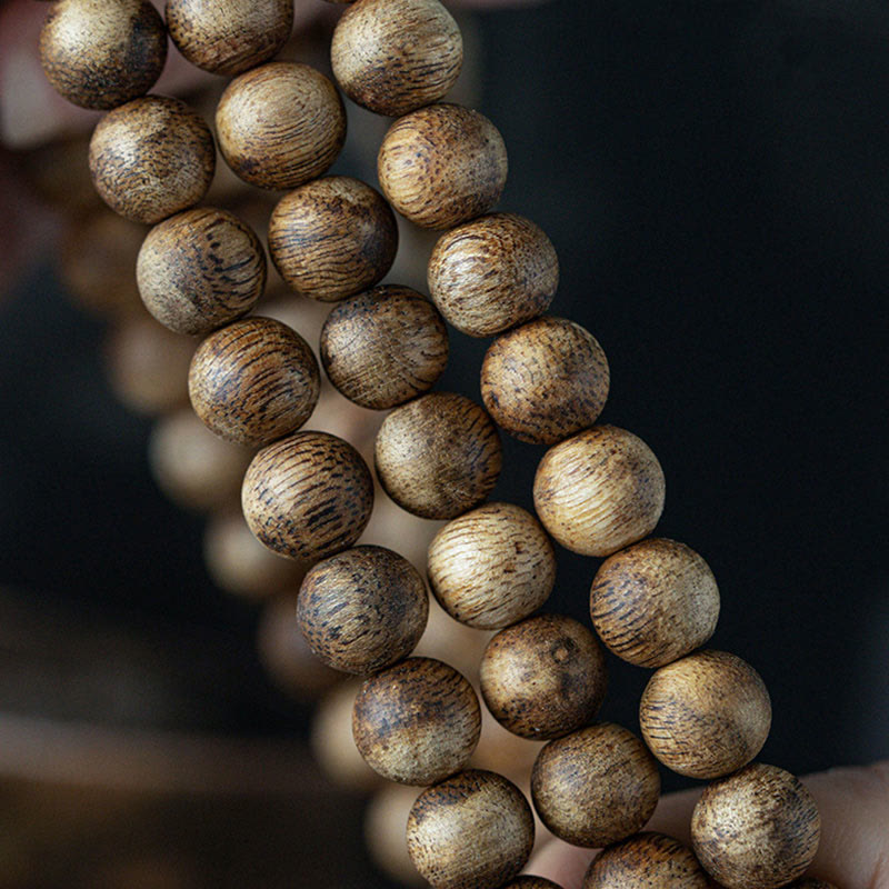 108 Bead White Qinan Agarwood Wood Mala Bracelet Calm Strength