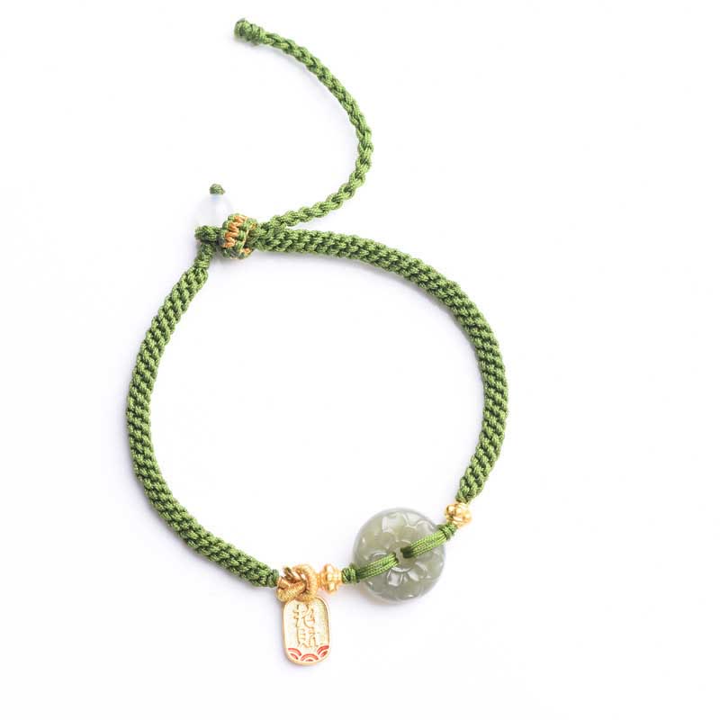 Green Jade Peace Buckle Bracelet for Prosperity & Balance