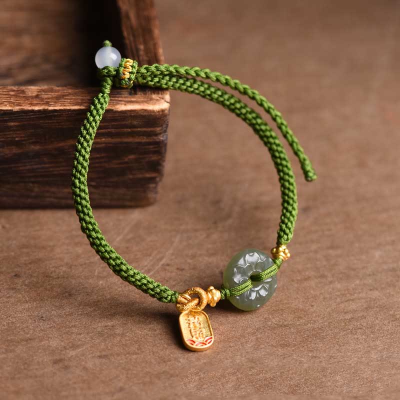 Green Jade Peace Buckle Bracelet for Prosperity & Balance