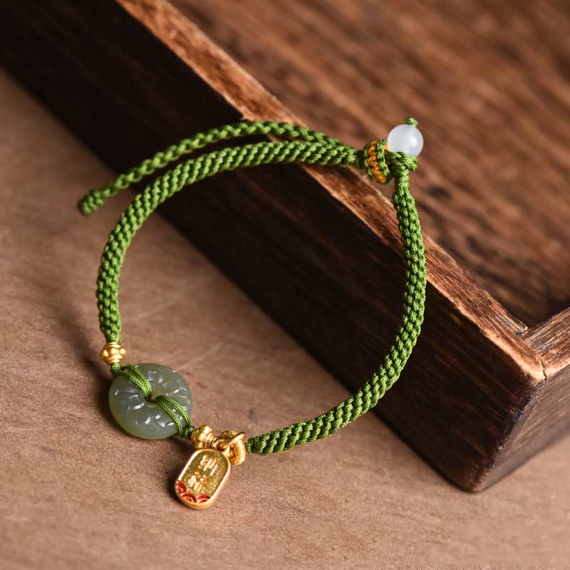 Green Jade Peace Buckle Bracelet for Prosperity & Balance