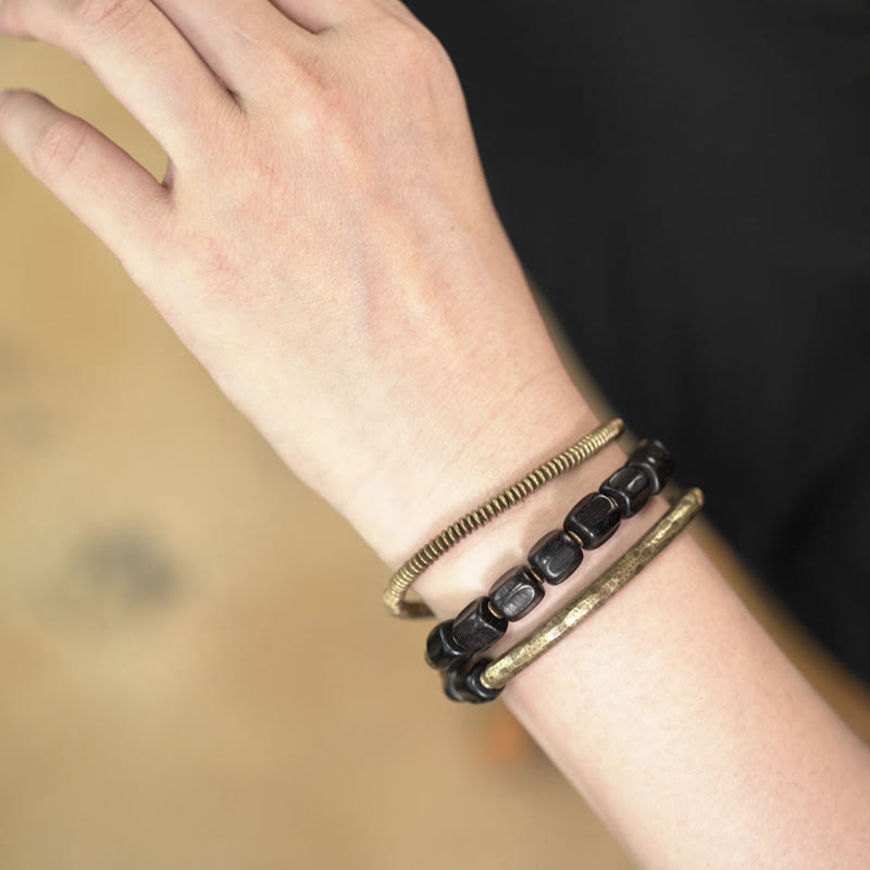 Ebony Wood Copper Healing Bracelet | Multilayered Peace Beads