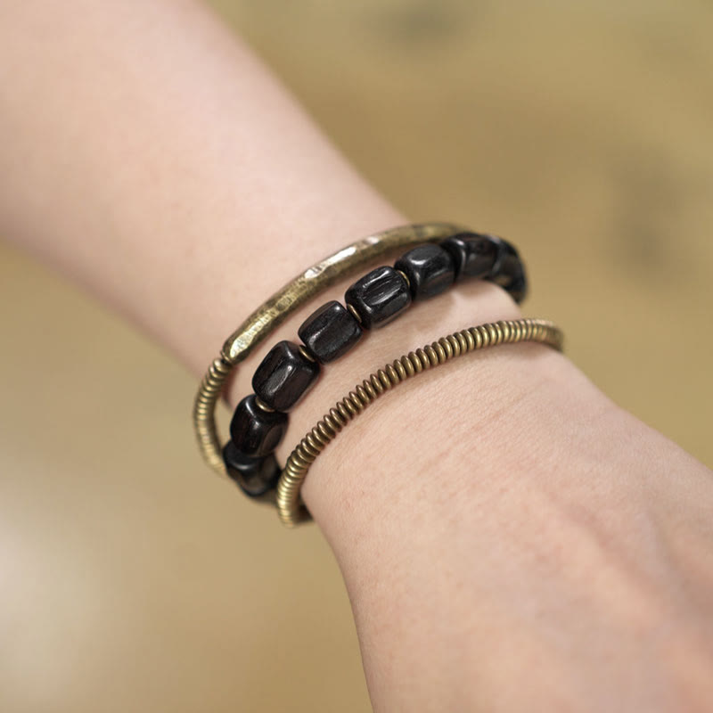 Ebony Wood Copper Healing Bracelet | Multilayered Peace Beads