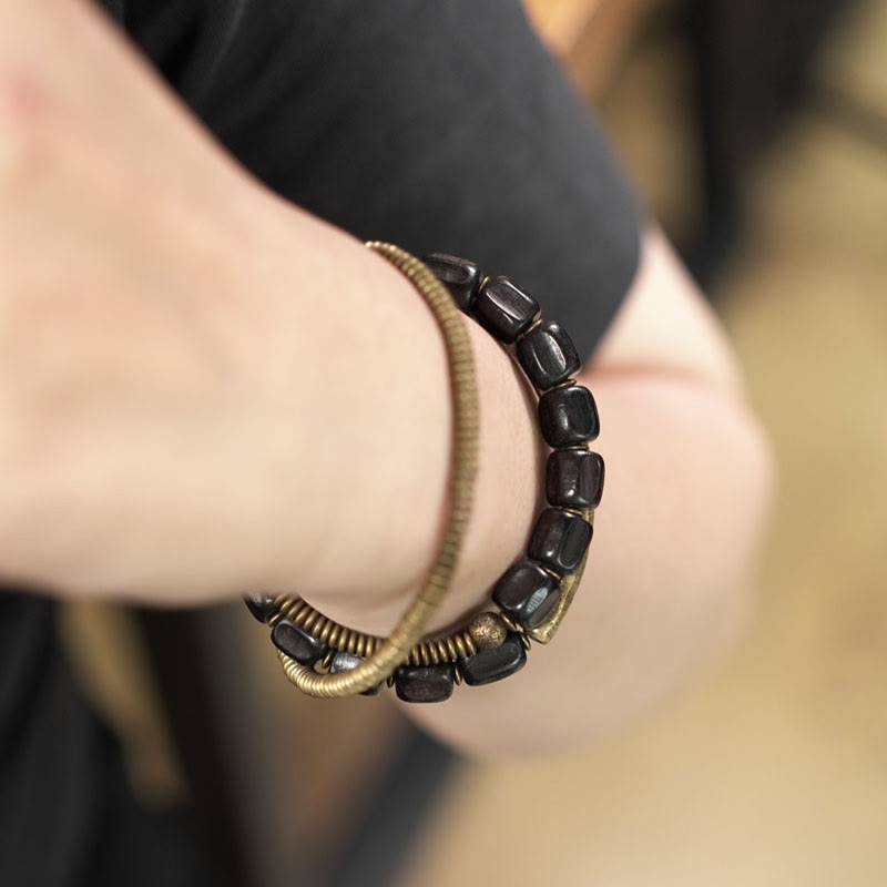 Ebony Wood Copper Healing Bracelet | Multilayered Peace Beads