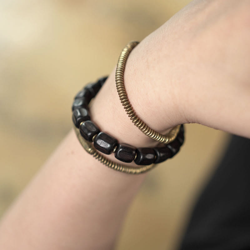Ebony Wood Copper Healing Bracelet | Multilayered Peace Beads