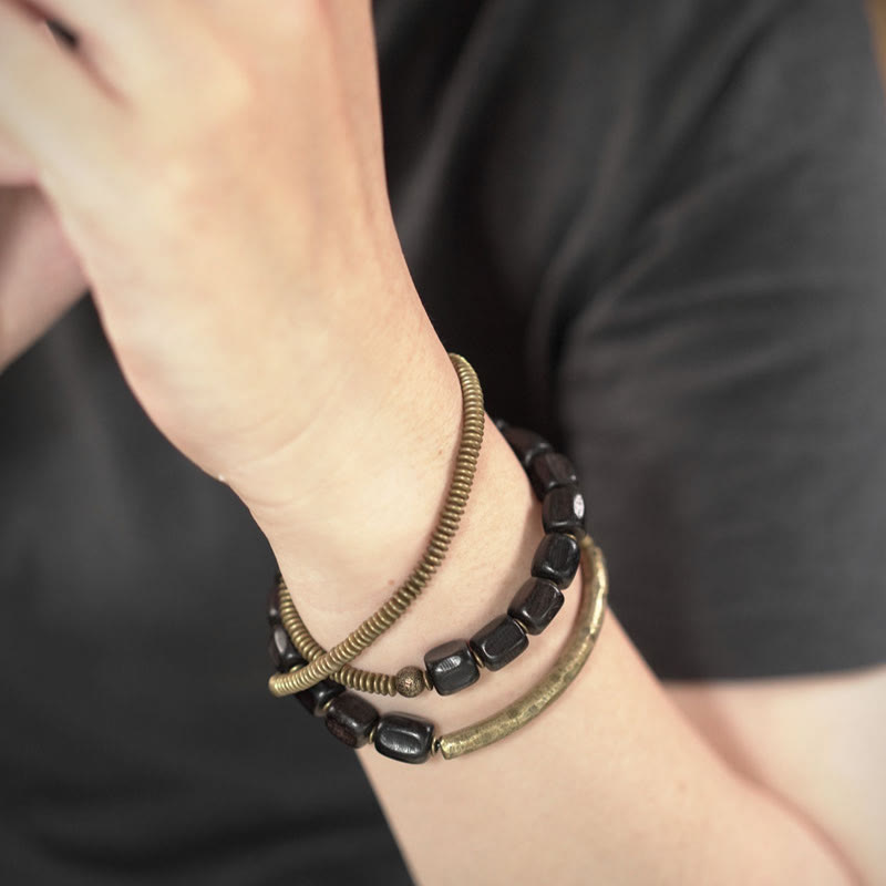 Ebony Wood Copper Healing Bracelet | Multilayered Peace Beads
