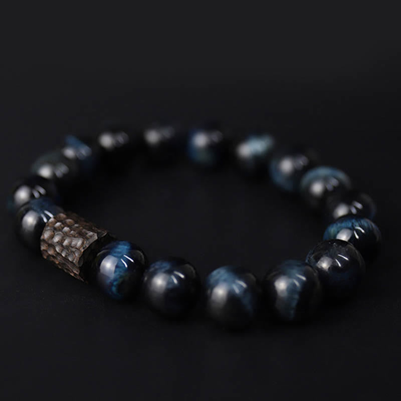 Blue Tiger Eye Ebony Wood Protection Bracelet 10mm