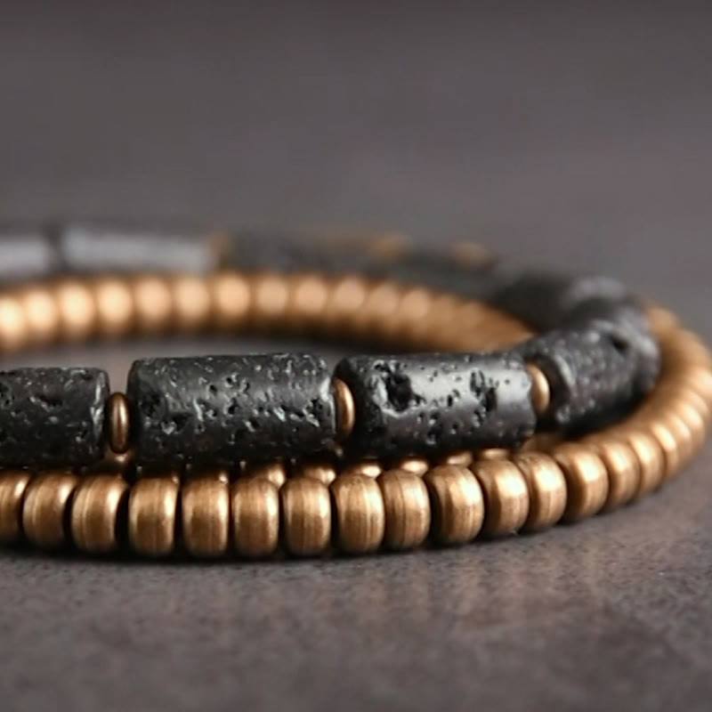 Multi-Layered Lava Rock & Copper Spiritual Wrap Bracelet